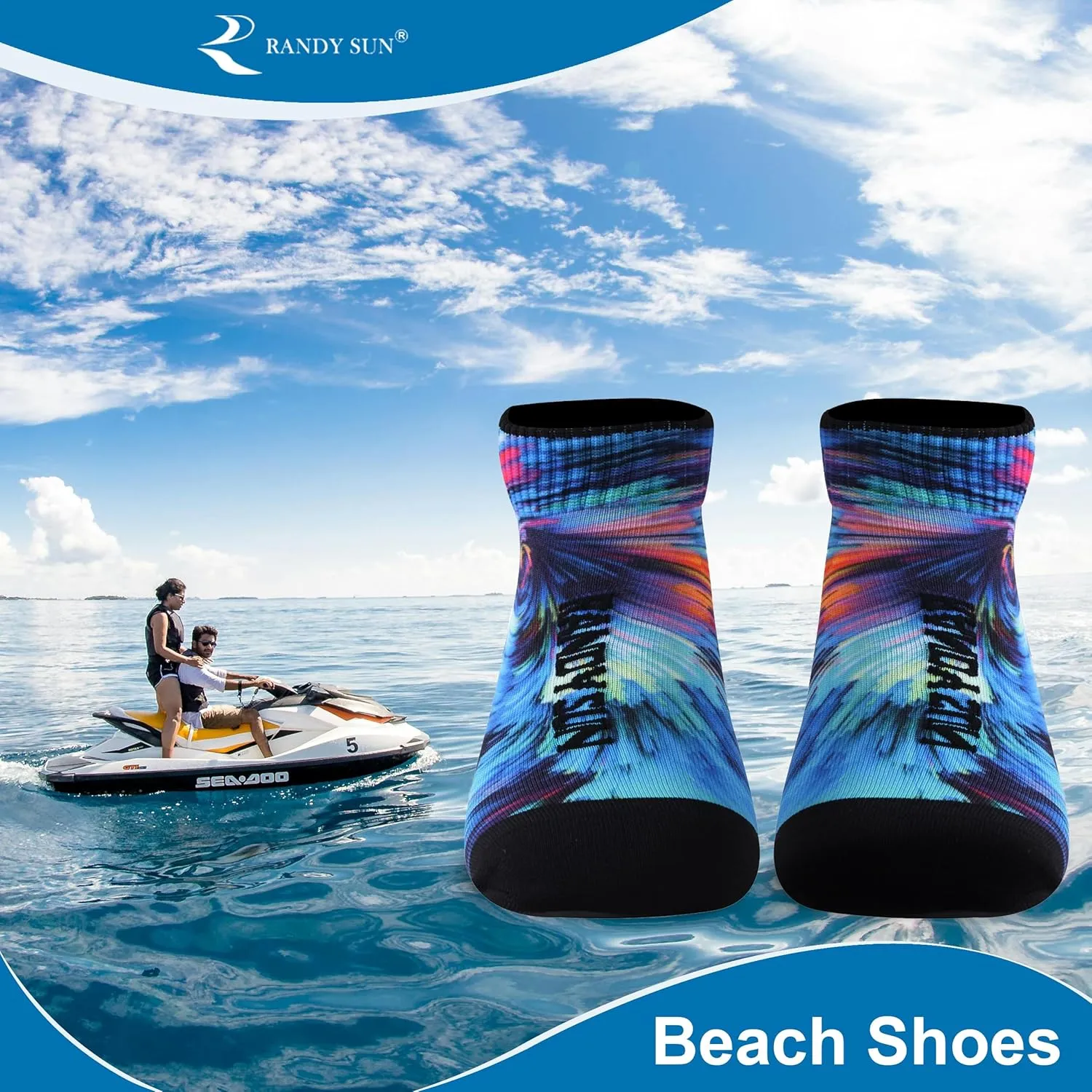 RANDY SUN Barefoot Quick-Dry Sand Beach Socks, Breathable Seamless Yoga Sock With TPE Sole