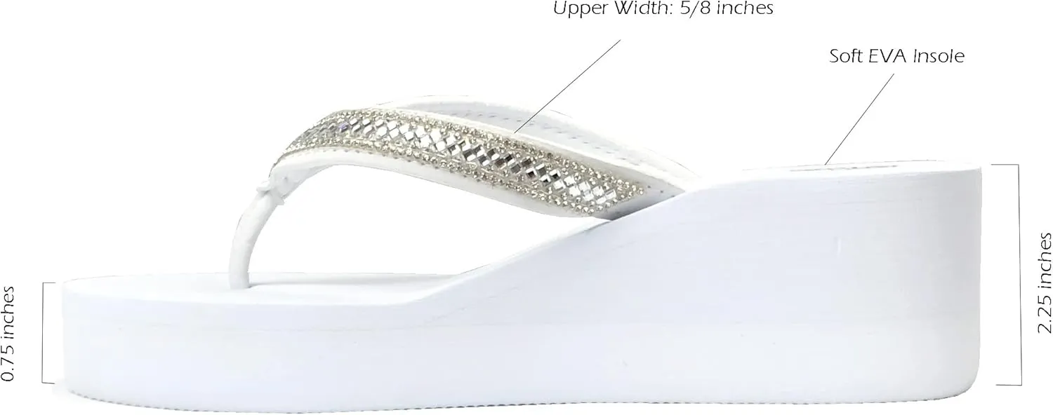 REDVOLUTION New Women's Rhinestone Sandals Platform T-Strap Jewel Sandals High Wedge Flip Flops