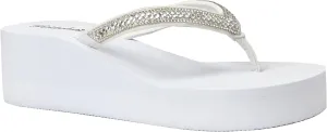 REDVOLUTION New Women's Rhinestone Sandals Platform T-Strap Jewel Sandals High Wedge Flip Flops