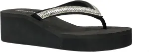 REDVOLUTION New Women's Rhinestone Sandals Platform T-Strap Jewel Sandals High Wedge Flip Flops