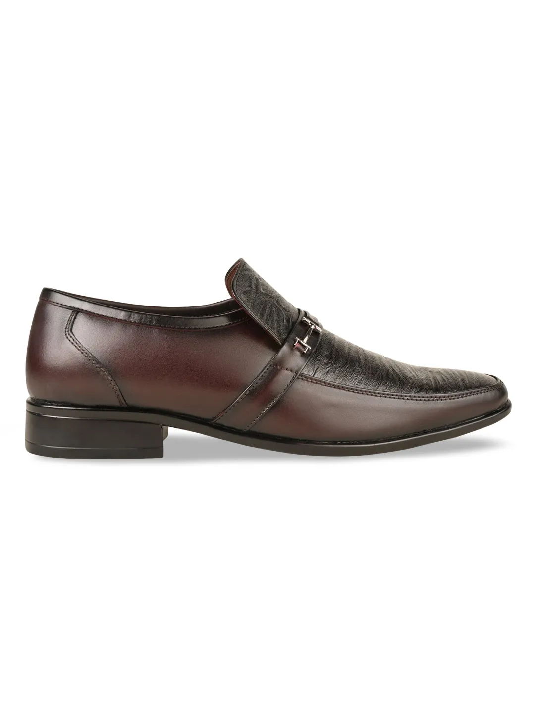 Regal Maroon Men Textured Leather Slip Ons