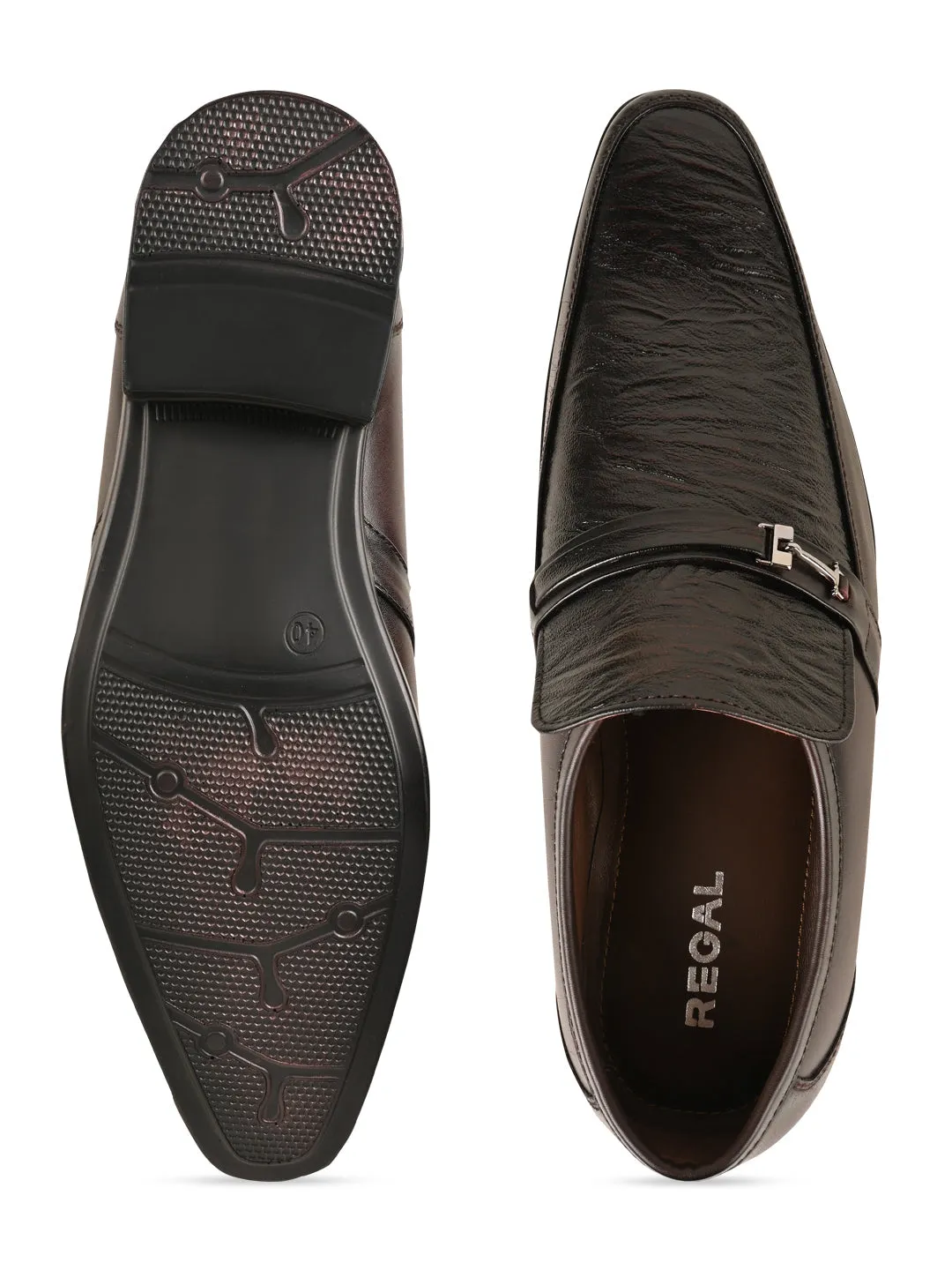 Regal Maroon Men Textured Leather Slip Ons