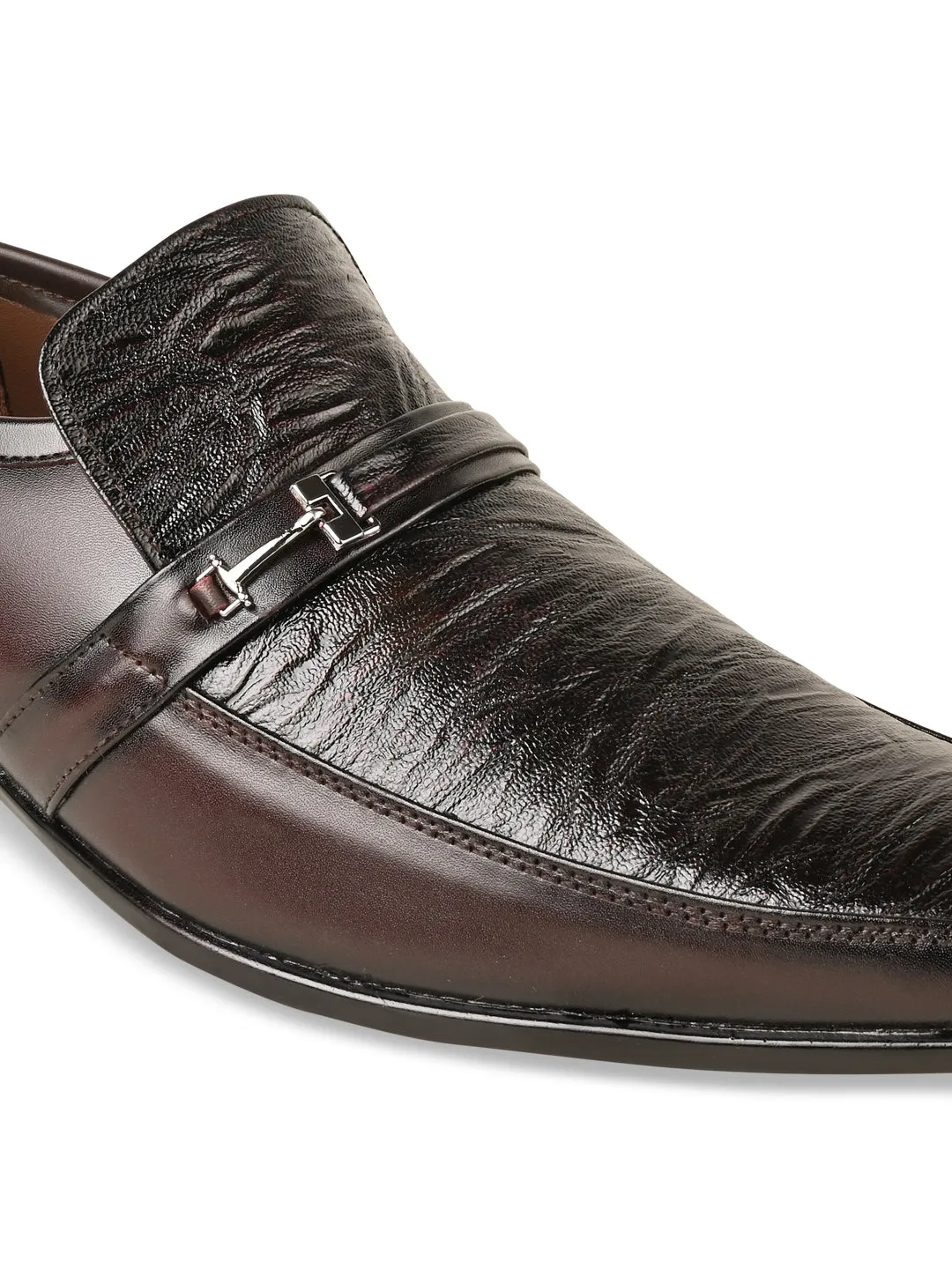 Regal Maroon Men Textured Leather Slip Ons
