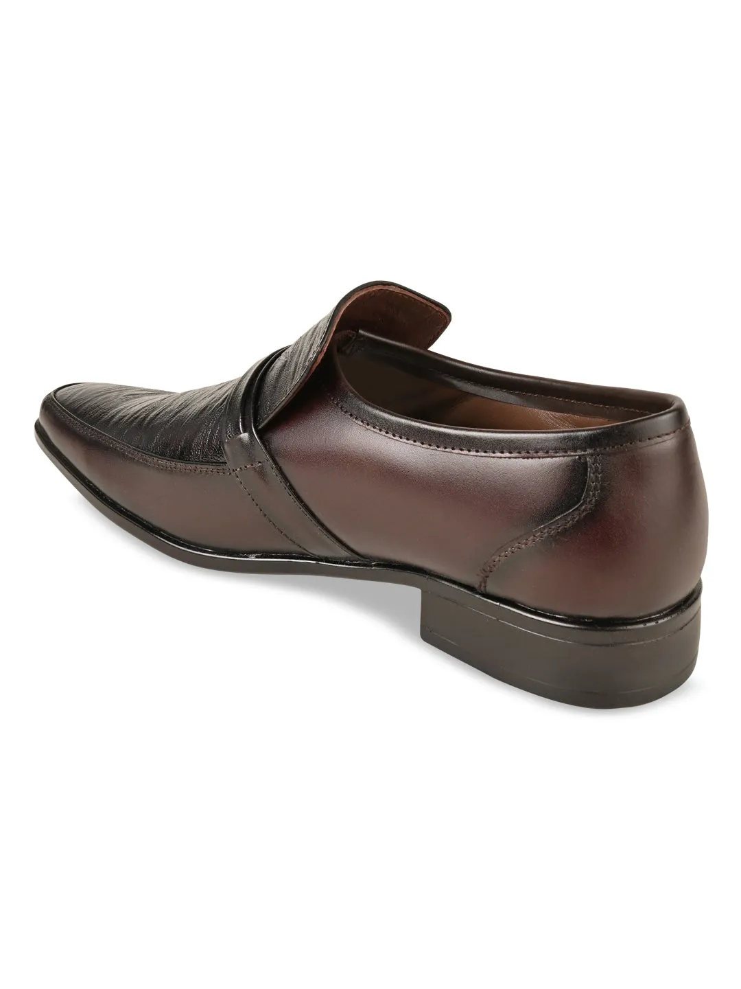 Regal Maroon Men Textured Leather Slip Ons