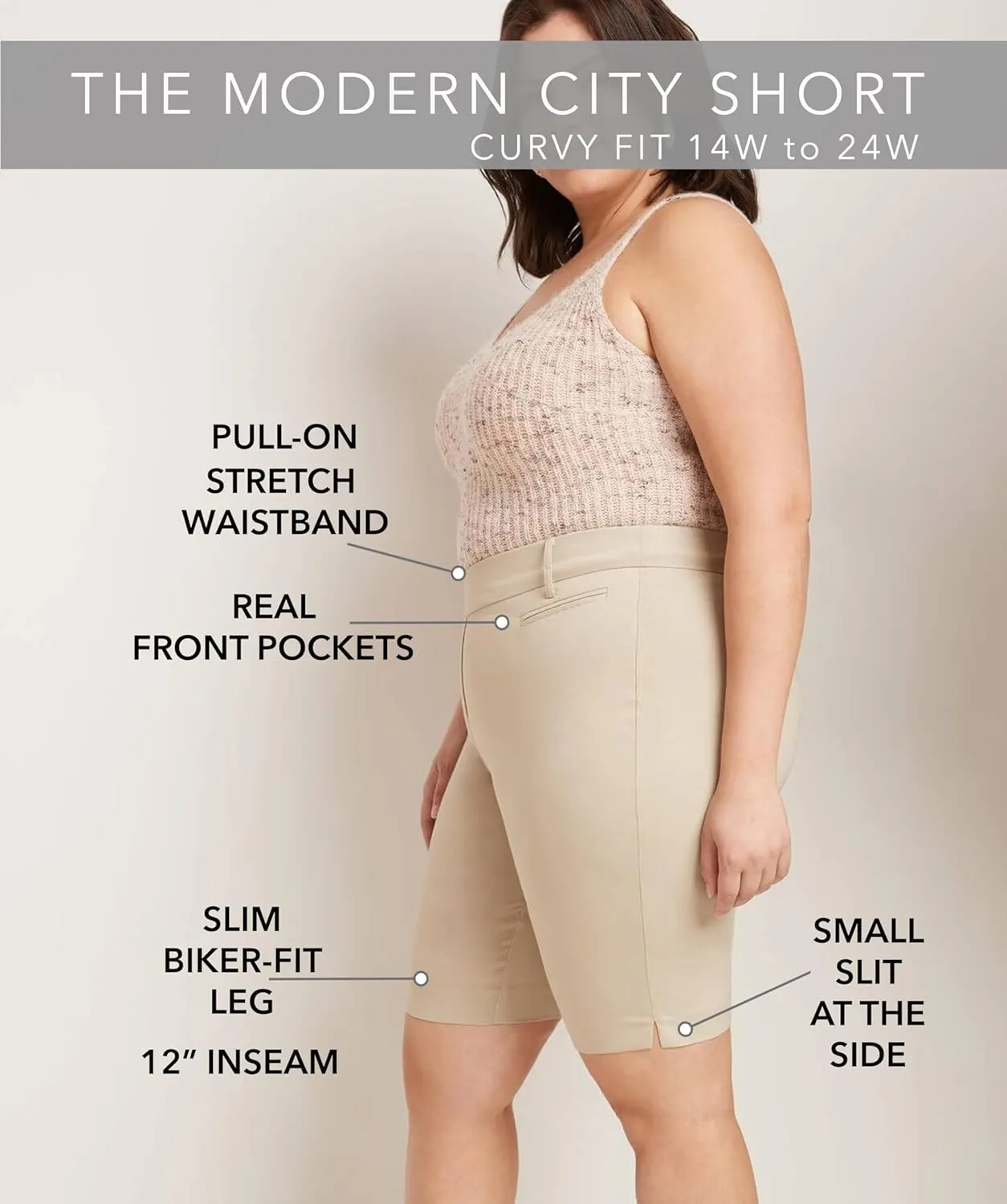 Rekucci Curvy Woman Ease into Comfort Plus Size Modern City Short