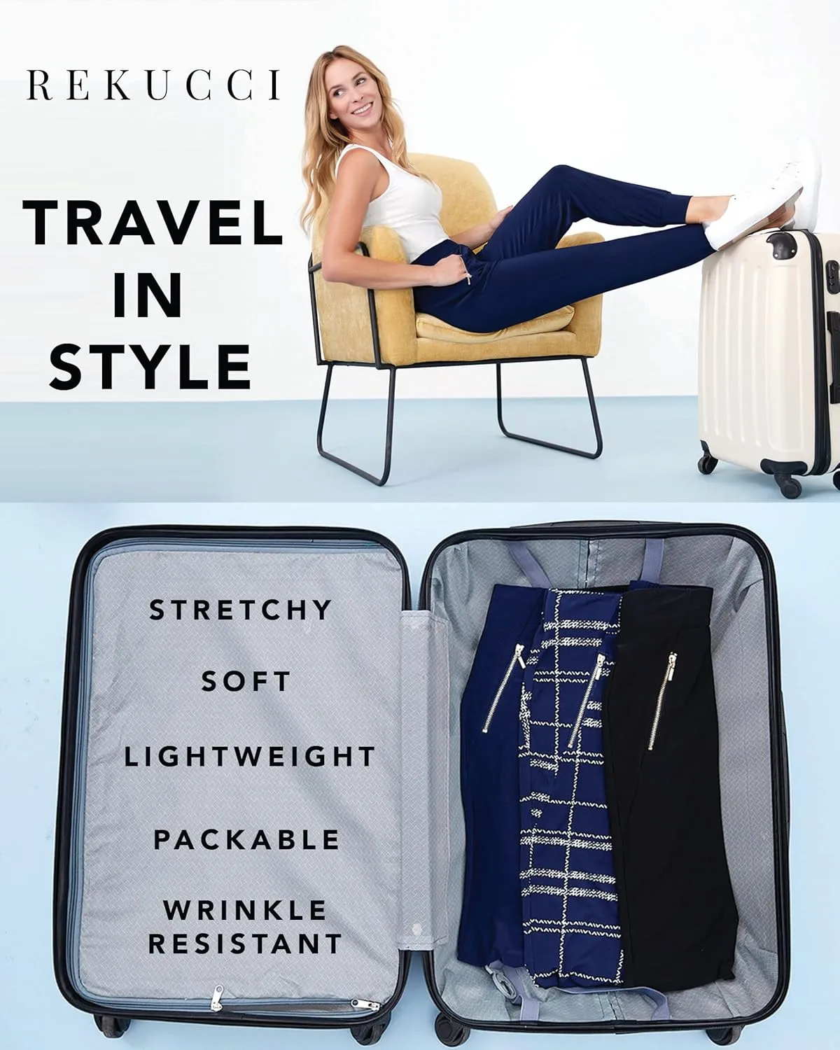 Rekucci Travel in Style Women's Soft Knit Classic Straight Leg Pant
