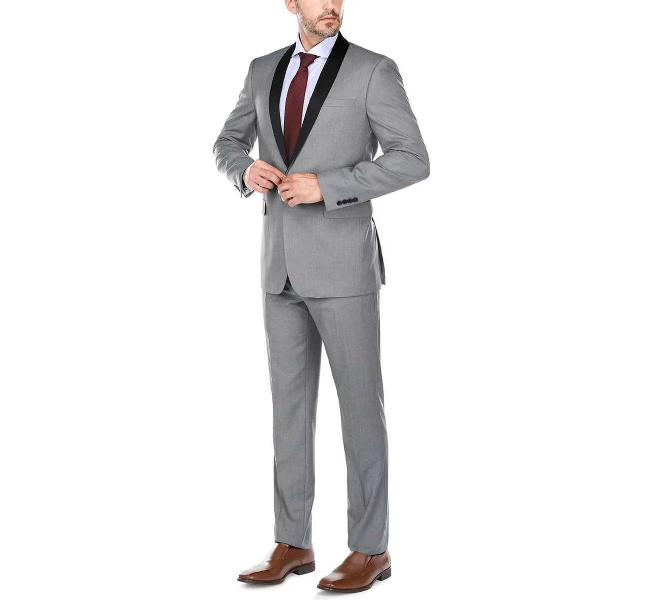 Renoir 202-2 Men's Slim Fit 2-Piece Shawl Lapel Slim Fit Tuxedo Suit