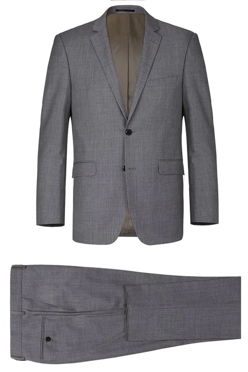Renoir Grey Wool Suit: Mens Slim Fit, 2-Btn with Optional Vest