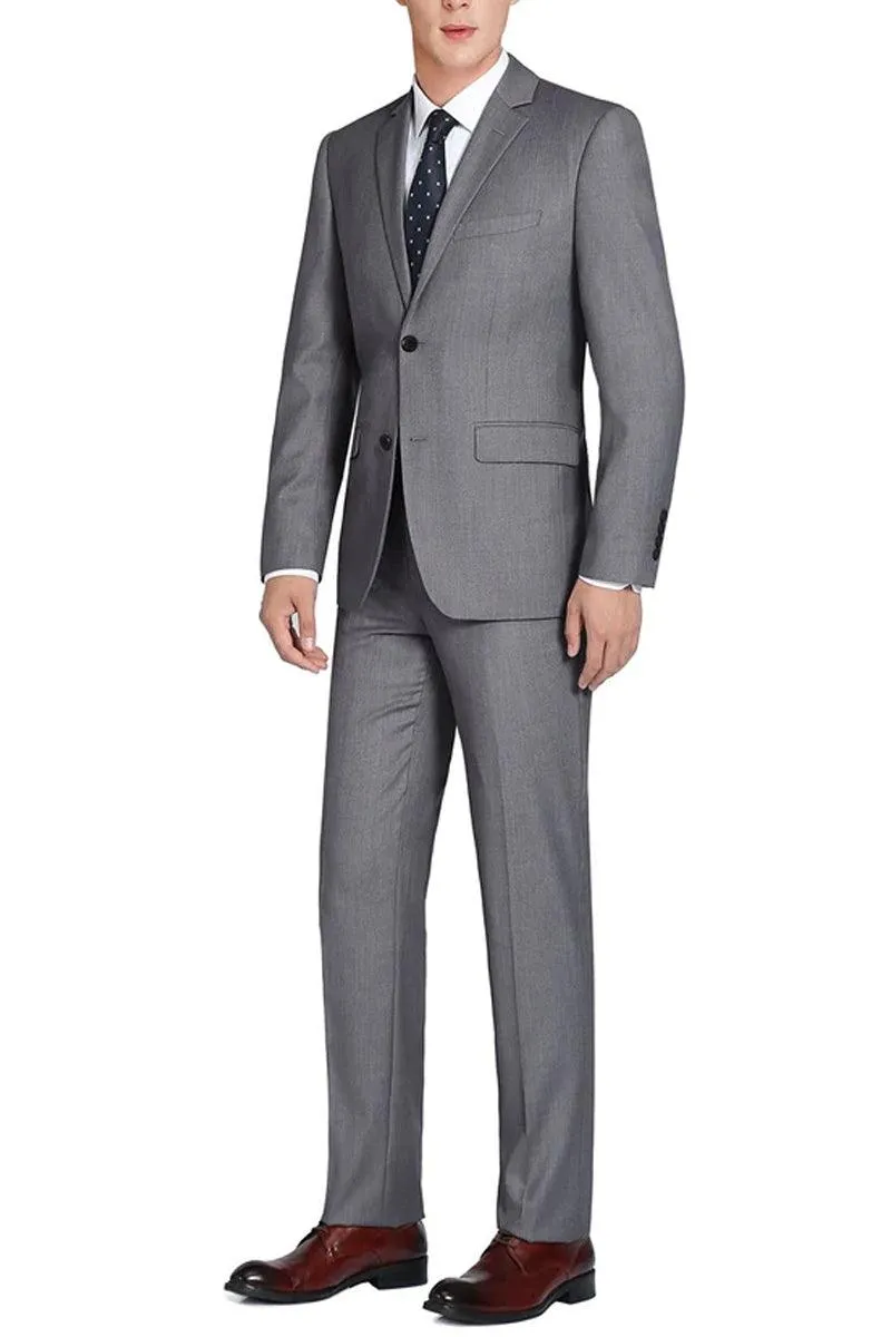 Renoir Grey Wool Suit: Mens Slim Fit, 2-Btn with Optional Vest