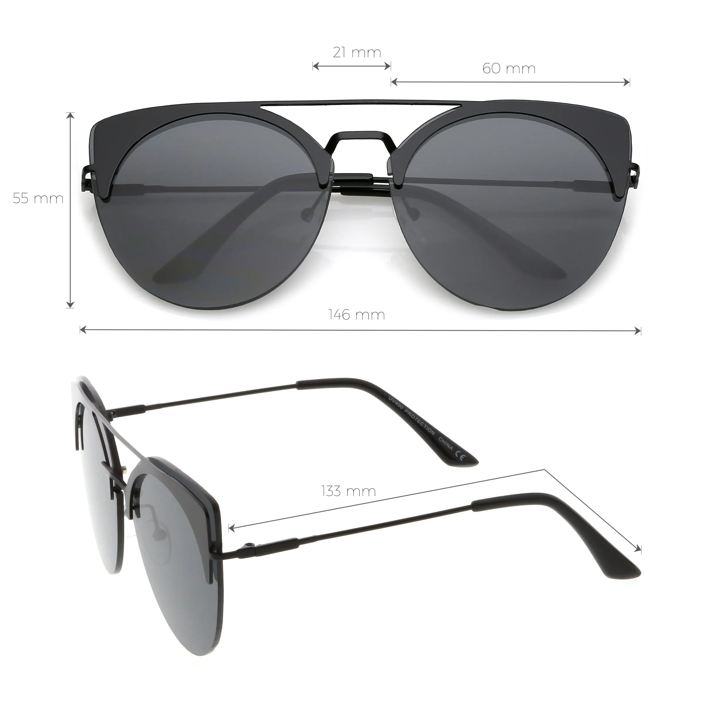 Retro Modern Oversize Mirrored Flat Lens Aviator Sunglasses C402
