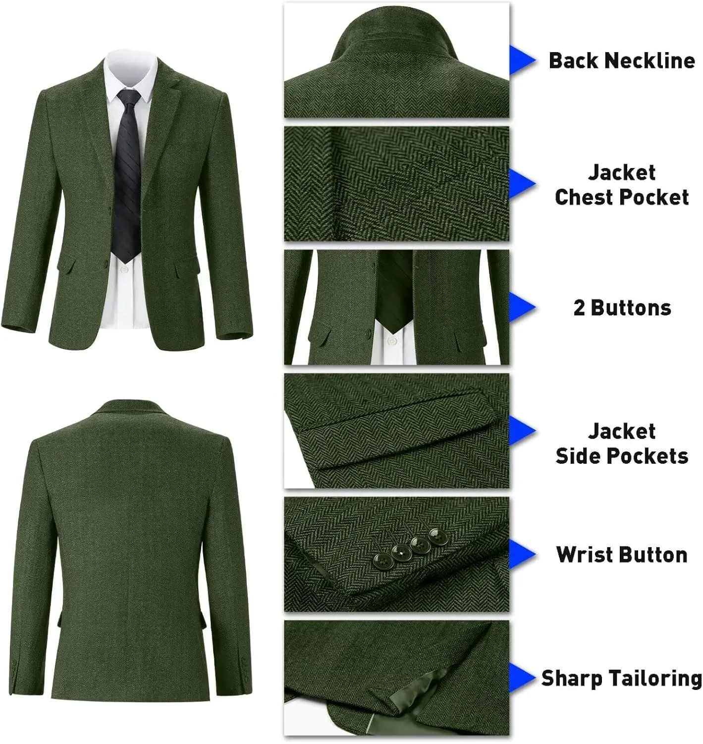 Retro Tweed Herringbone Suit for Men Slim Fit 3 Pieces Mens Suit Groom Dress Tuxedos Prom Suit Jacket Vest Pants