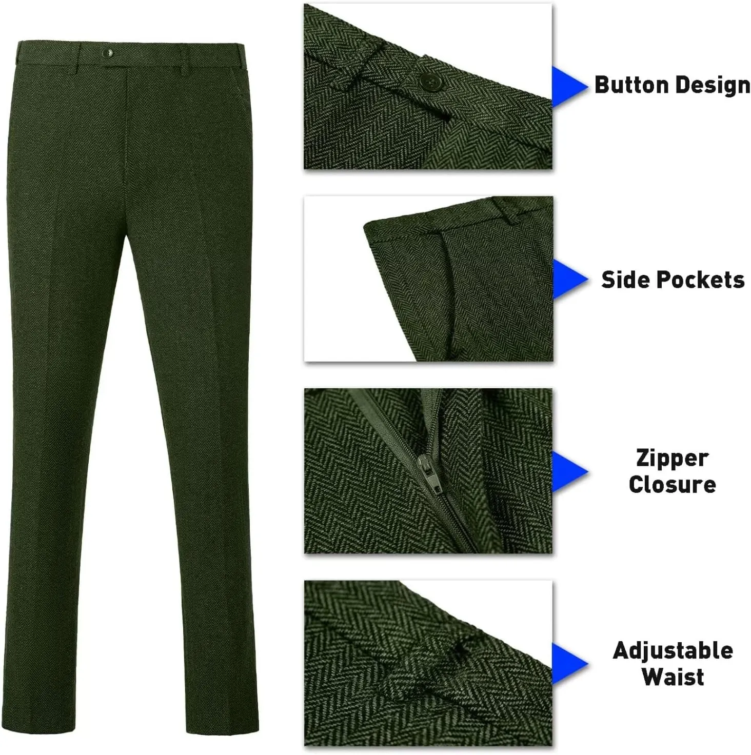 Retro Tweed Herringbone Suit for Men Slim Fit 3 Pieces Mens Suit Groom Dress Tuxedos Prom Suit Jacket Vest Pants