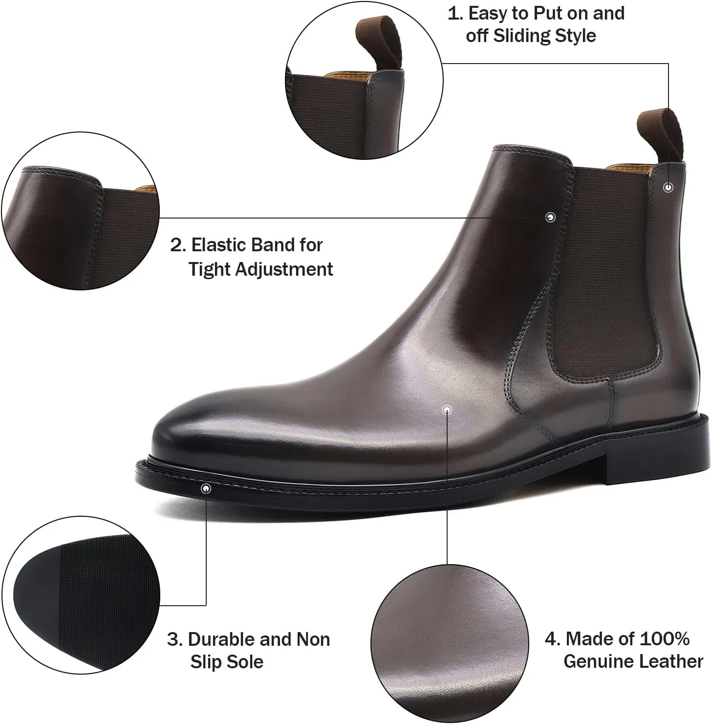 RITIZEN Men's Chelsea Boots Genuine Leather Dress Boots Slip on for Men