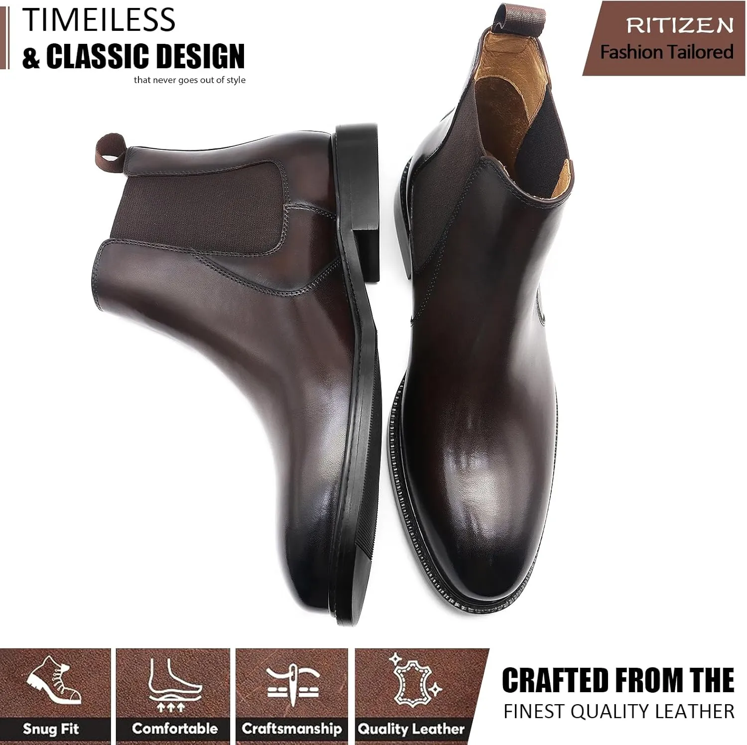 RITIZEN Men's Chelsea Boots Genuine Leather Dress Boots Slip on for Men