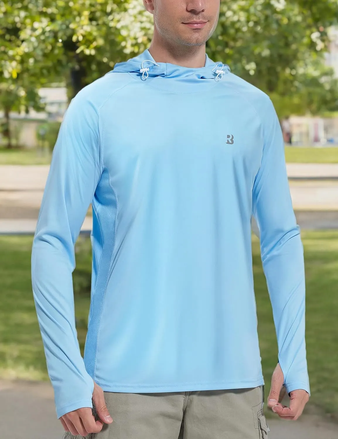 Roadbox UPF 50  Sun Protection Hoodie Shirt, Outdoor Fishing SPF UV Long Sleeve Shirts, Quick Dry Hiking Running Rash Guard