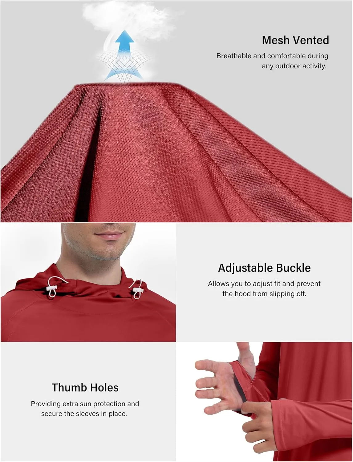 Roadbox UPF 50  Sun Protection Hoodie Shirt, Outdoor Fishing SPF UV Long Sleeve Shirts, Quick Dry Hiking Running Rash Guard