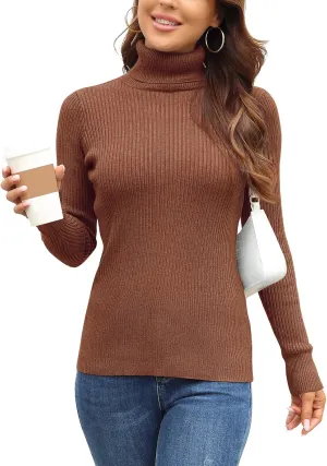 Rocorose Women's Ribbed Turtleneck Sweater Long Sleeve Knitted Solid Pullover