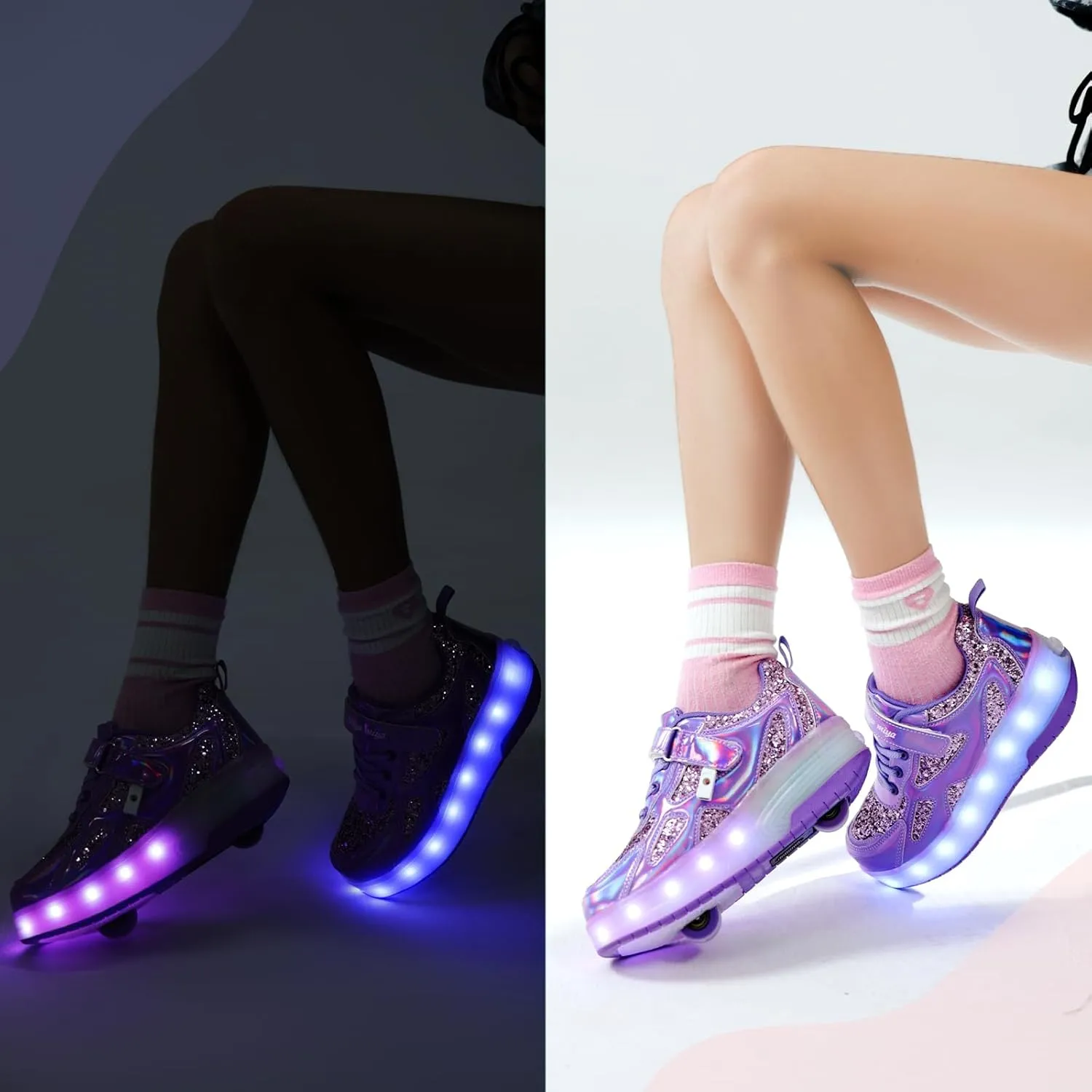 Roller Shoes Girls Sneakers USB Rechargeable 2 Wheels Shoes Roller Skates for Beginner Trainers Shoe 16 Modes LED Light Up Flash Sneaker for Unisex Kids Boys Stylish Footwear