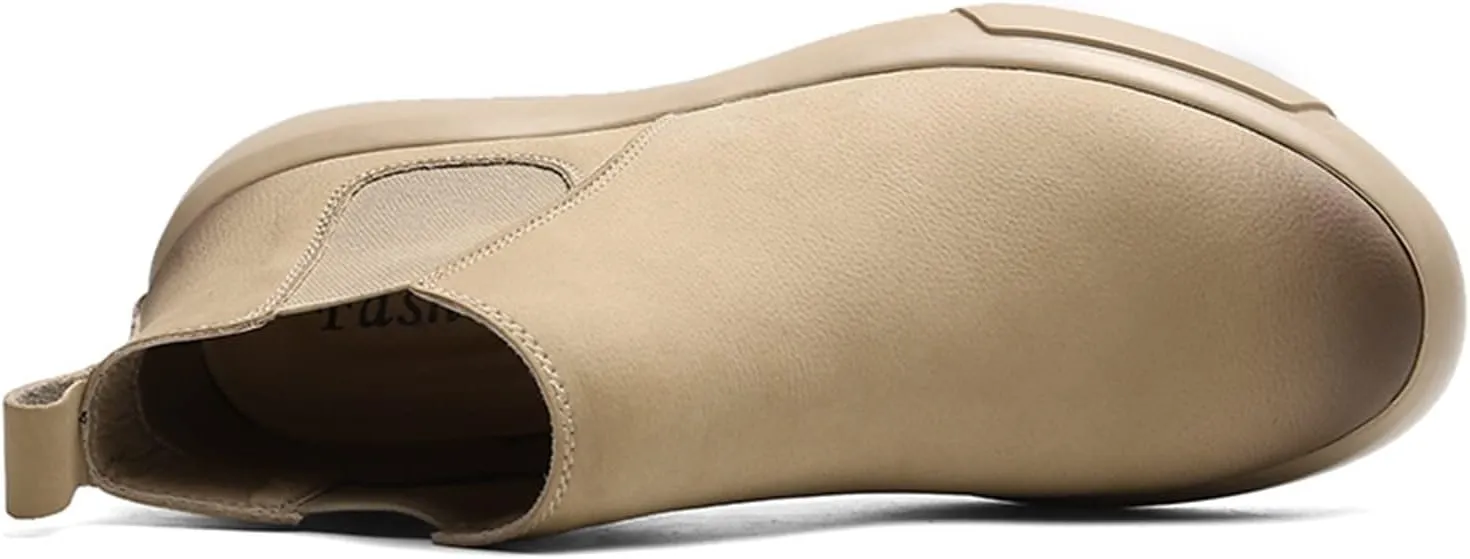 Round Toe Ankle Boots for Men Burnished Toe Elastic Bandage Cowhide Leather Waterproof Wearable Anti-Slip On Non Slip Work Casual