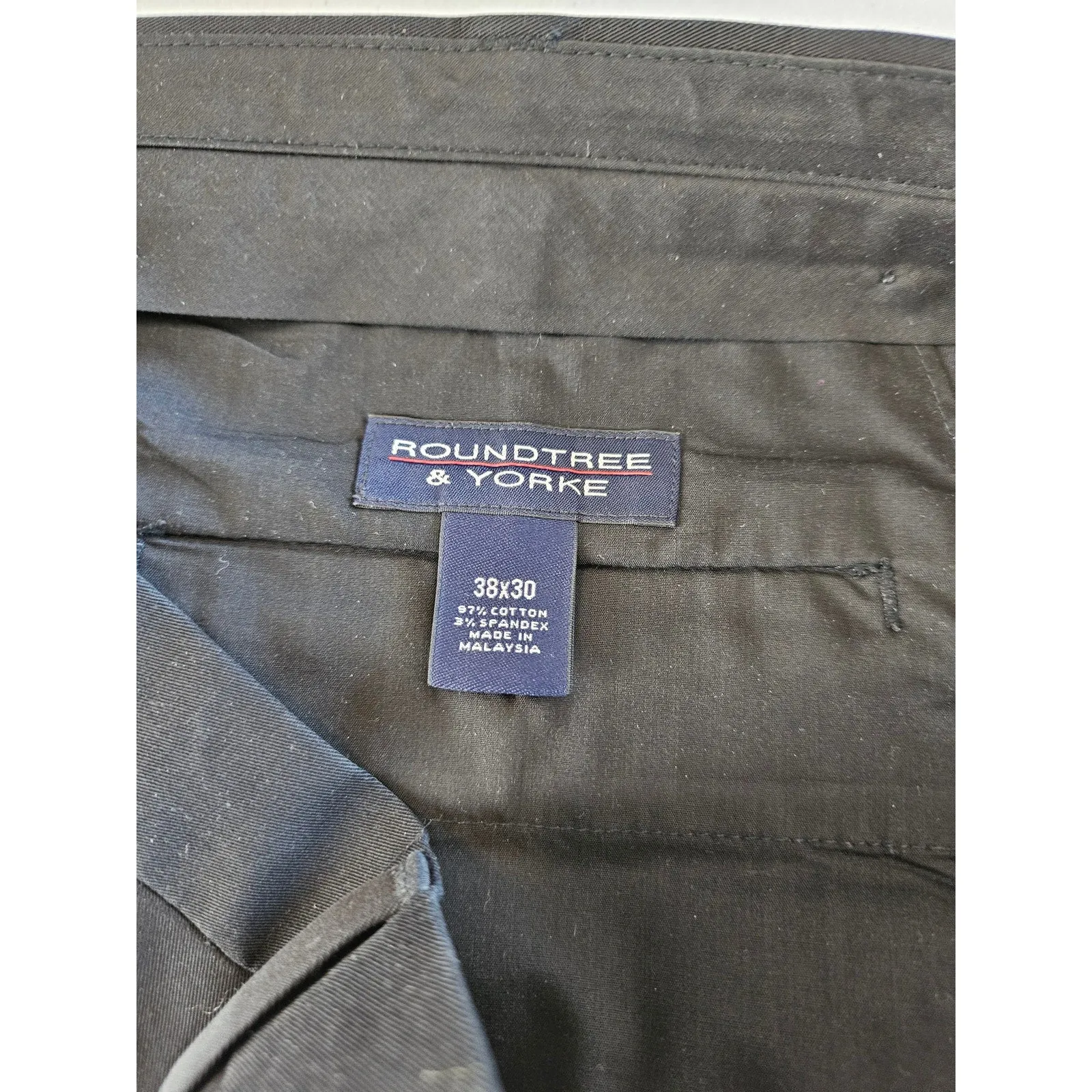 Roundtree & Yorke Mens Sz 38x30 Flat Front Black Dress Pants Slim Leg