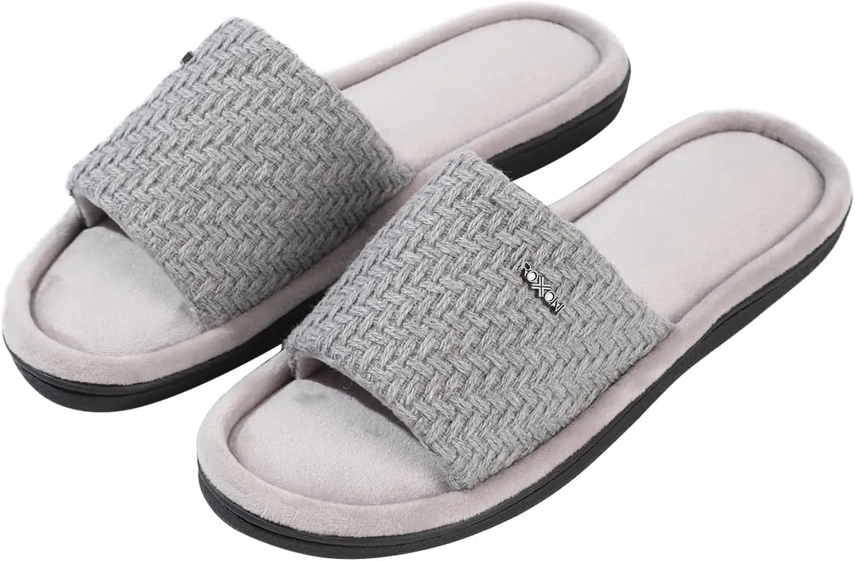 Roxoni Velvet Knit Flat Sandals for Women - Stylish Textured Woven Surface, Soft Ridge Around Insole
