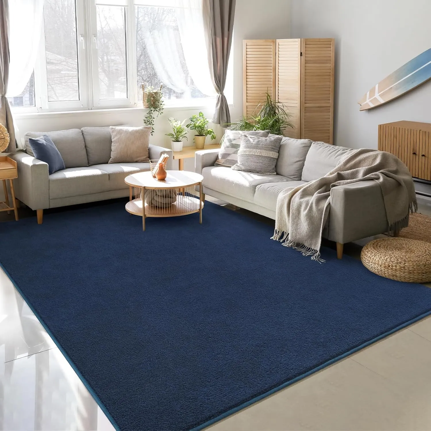 Royal Blue Area Rugs - Minimalist 4x6, Soft Memory-Foam for Bedroom & Nursery, Thick Washable Dorm Apartment Floor Carpet