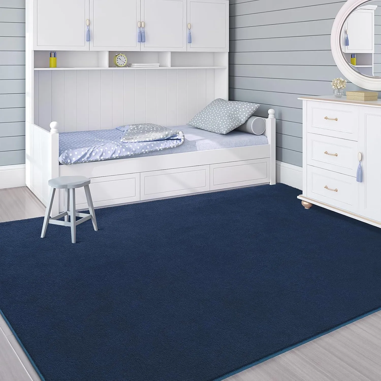 Royal Blue Area Rugs - Minimalist 4x6, Soft Memory-Foam for Bedroom & Nursery, Thick Washable Dorm Apartment Floor Carpet