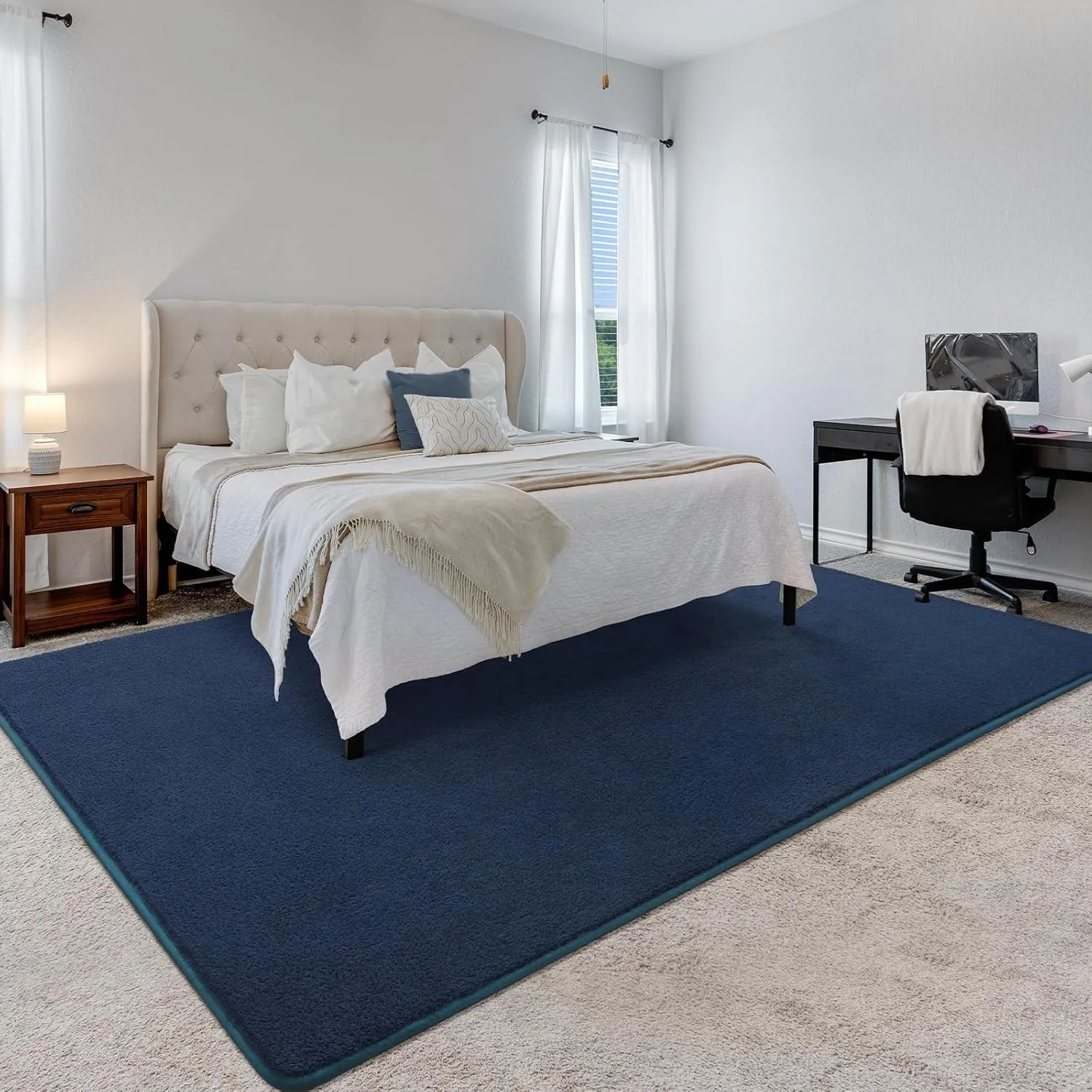 Royal Blue Area Rugs - Minimalist 4x6, Soft Memory-Foam for Bedroom & Nursery, Thick Washable Dorm Apartment Floor Carpet