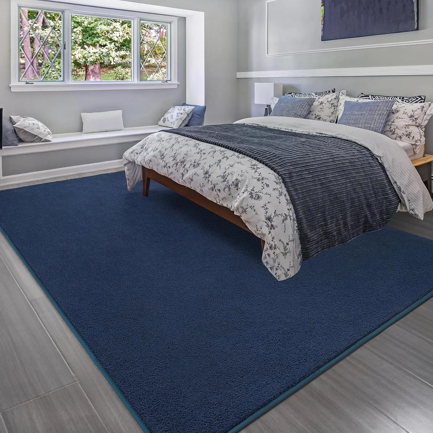 Royal Blue Area Rugs - Minimalist 4x6, Soft Memory-Foam for Bedroom & Nursery, Thick Washable Dorm Apartment Floor Carpet