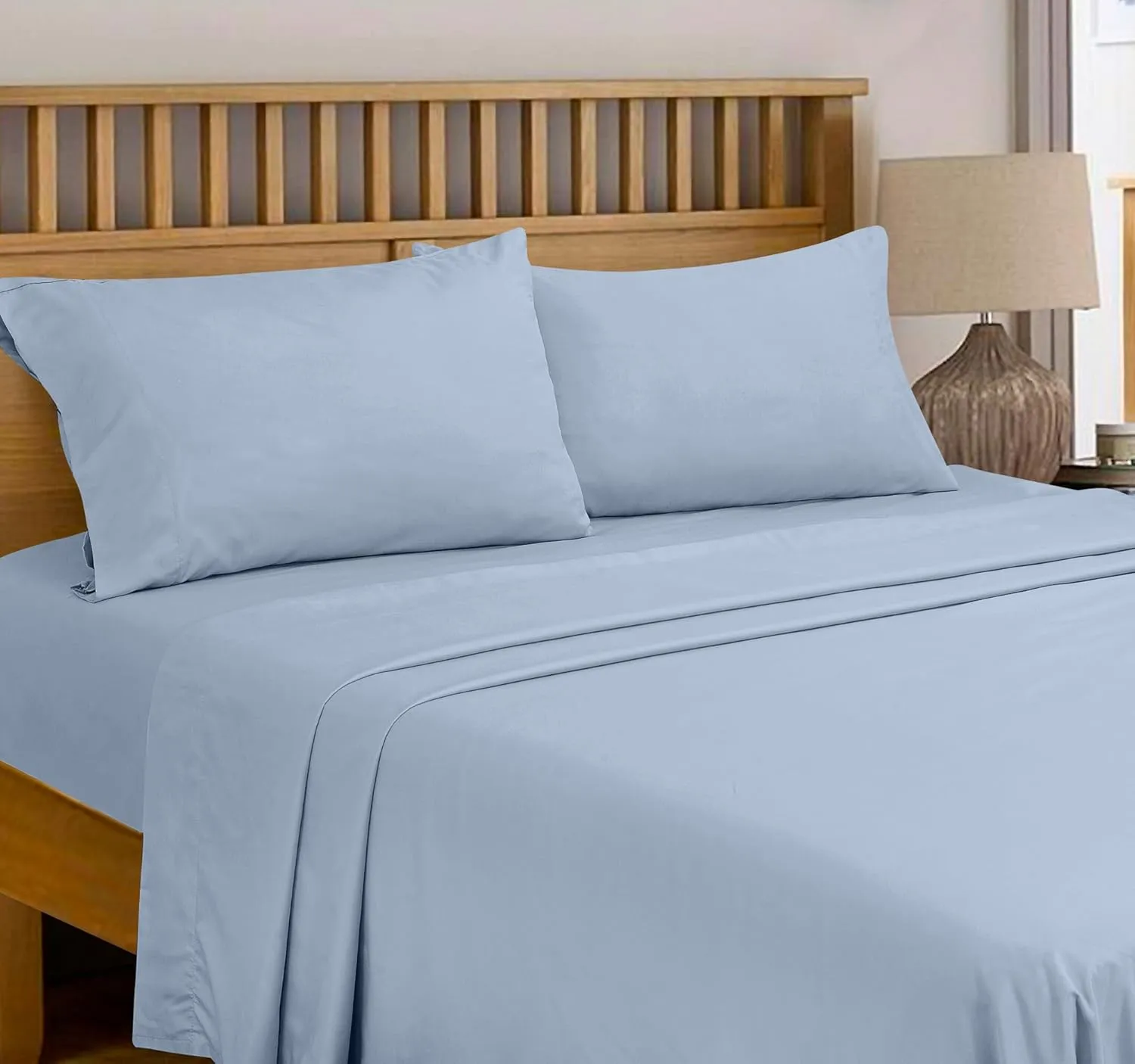 Royale Linens 300 Thread Count 100% Long Staple Combed Cotton Flat Sheet - Super Soft - Top Sheets - Queen Flat Sheet Sold Separately - Breathable, Cool & Crisp Percale Sheets Only (Queen, Lake Blue)