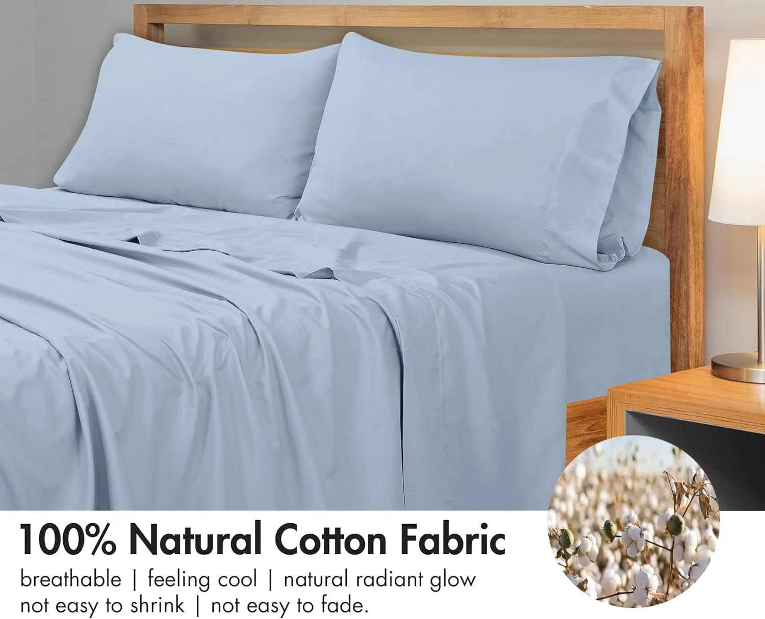 Royale Linens 300 Thread Count 100% Long Staple Combed Cotton Flat Sheet - Super Soft - Top Sheets - Queen Flat Sheet Sold Separately - Breathable, Cool & Crisp Percale Sheets Only (Queen, Lake Blue)