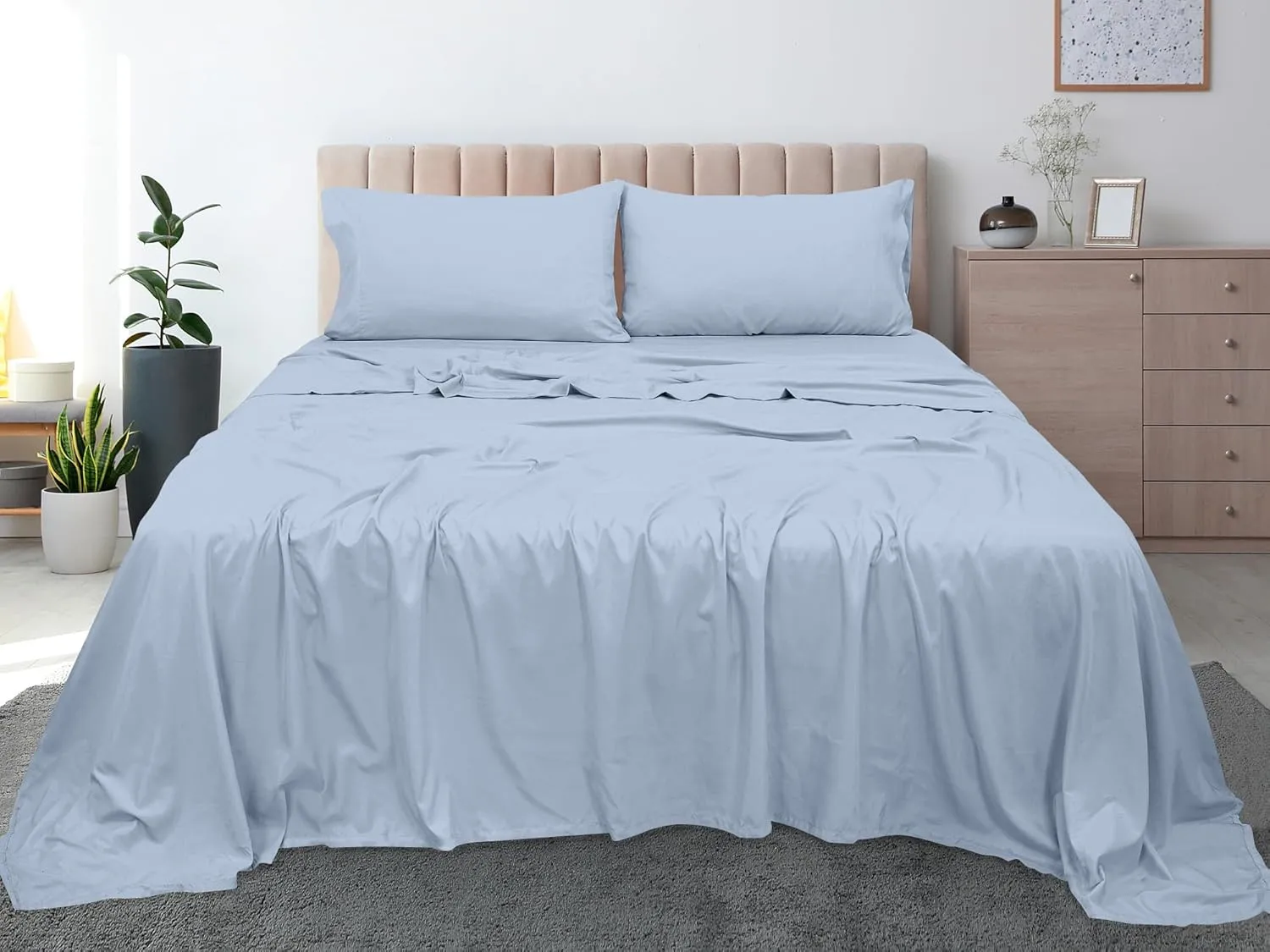 Royale Linens 300 Thread Count 100% Long Staple Combed Cotton Flat Sheet - Super Soft - Top Sheets - Queen Flat Sheet Sold Separately - Breathable, Cool & Crisp Percale Sheets Only (Queen, Lake Blue)