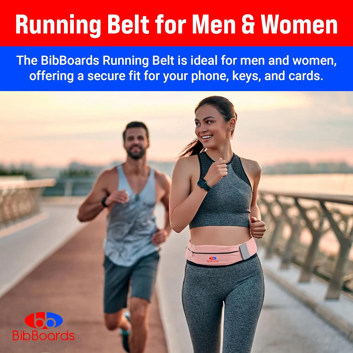 Running Belt, Pink | No-Bounce, Water & Sweat-Resistant Fanny Pack for Phone, Keys, Cards | Adjustable Waist 38”-48” | Lightweight for Running, Cycling, Hiking, Marathons and Races