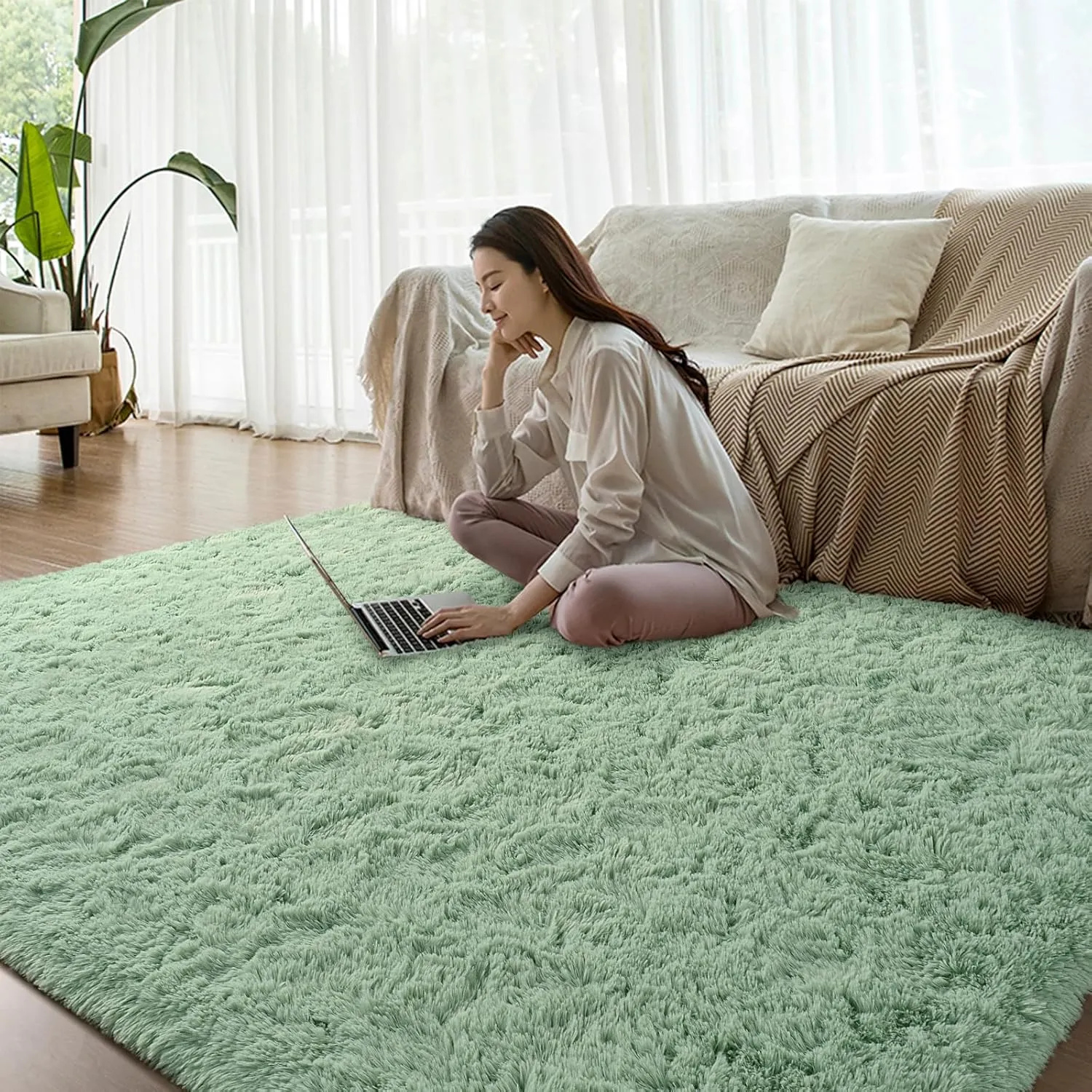 Sage Green Rug for Bedroom, 2x4 Fluffy Bedside Rugs Runner Throw Area Rug Carpets,Soft Shaggy Rug for Kids Boys Girls Room Nursery, Furry Shag Small Rug Indoor Carpet Home Decor