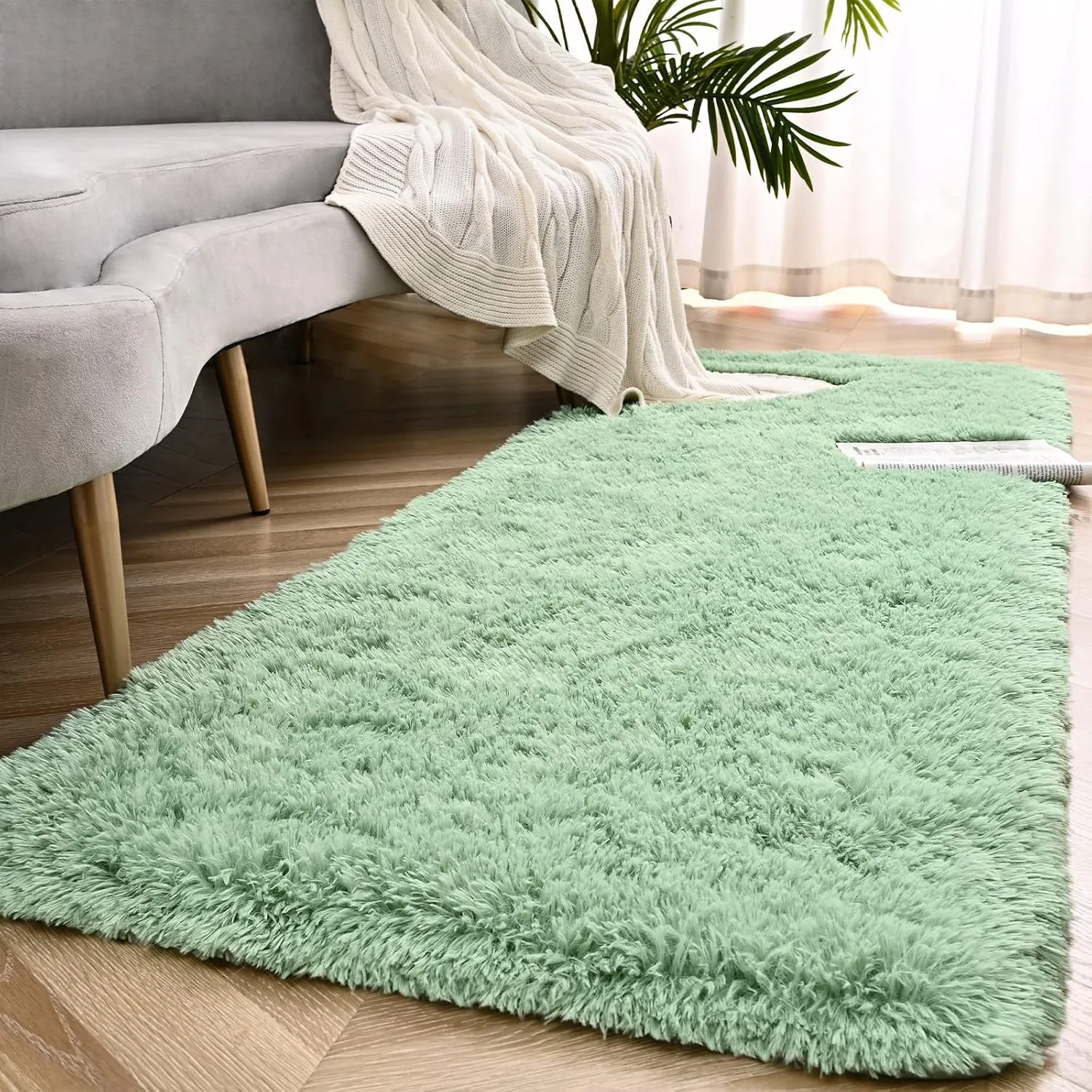 Sage Green Rug for Bedroom, 2x4 Fluffy Bedside Rugs Runner Throw Area Rug Carpets,Soft Shaggy Rug for Kids Boys Girls Room Nursery, Furry Shag Small Rug Indoor Carpet Home Decor