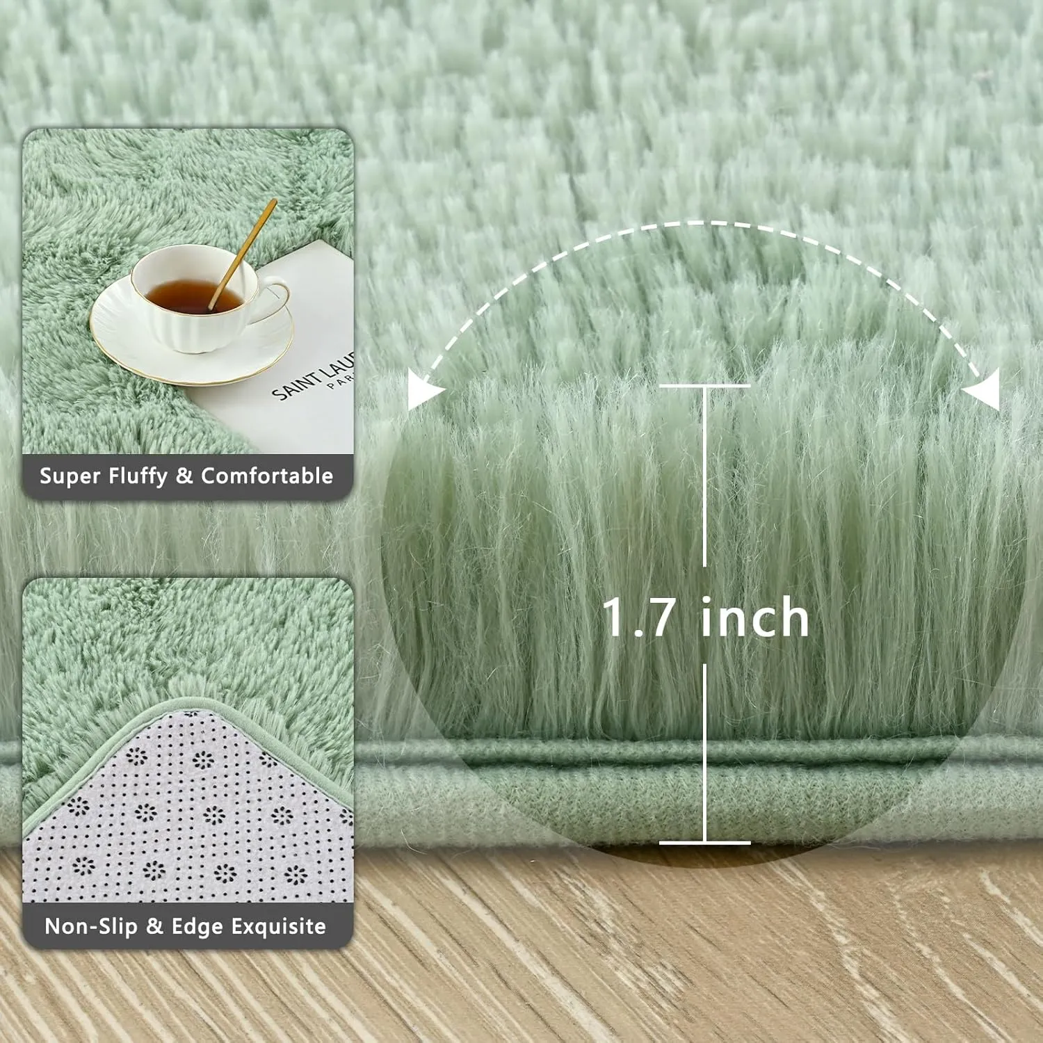 Sage Green Rug for Bedroom, 2x4 Fluffy Bedside Rugs Runner Throw Area Rug Carpets,Soft Shaggy Rug for Kids Boys Girls Room Nursery, Furry Shag Small Rug Indoor Carpet Home Decor
