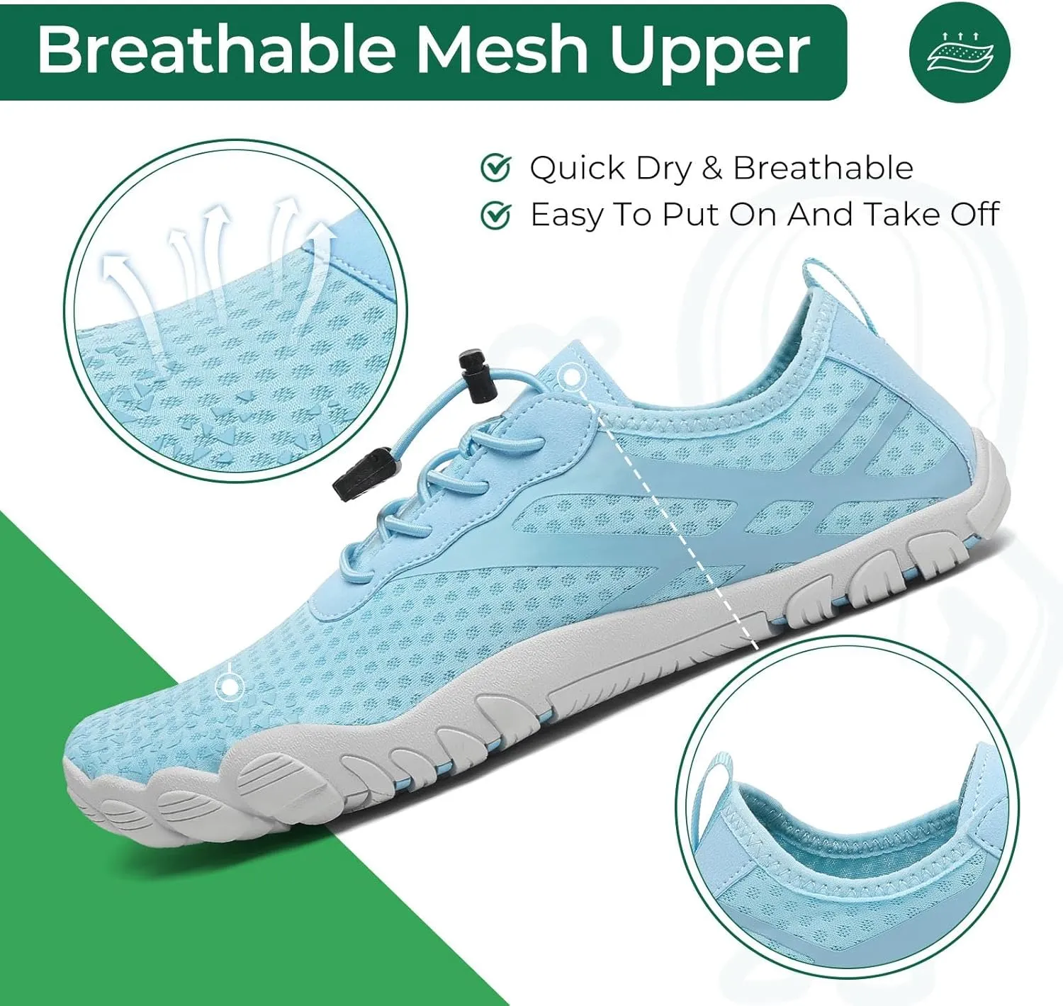SAGUARO Quick-Dry Water Shoes for Women – Wide Toe Box Barefoot Shoes, Lightweight Breathable for Beach, Swimming and Outdoor Activities Size 6-11.5