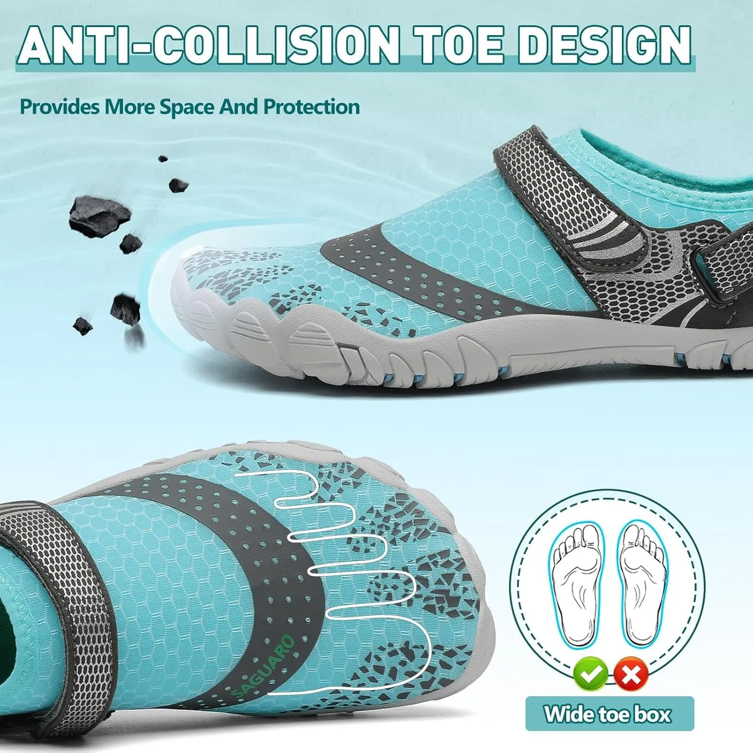 SAGUARO Women's Men's Water Shoes Quick-Dry Swiming Aqua Surf Beach Kayak Barefoot Shoes Wide Toe Box