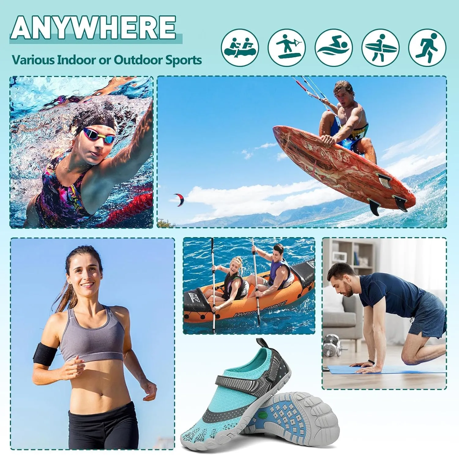 SAGUARO Women's Men's Water Shoes Quick-Dry Swiming Aqua Surf Beach Kayak Barefoot Shoes Wide Toe Box