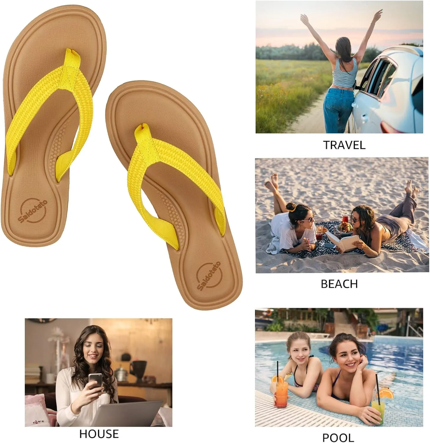 Saidoteto Women's Flip Flops Flat Sandal Casual Summer Thongs Comfort Slip-on Sandal Beach Wear