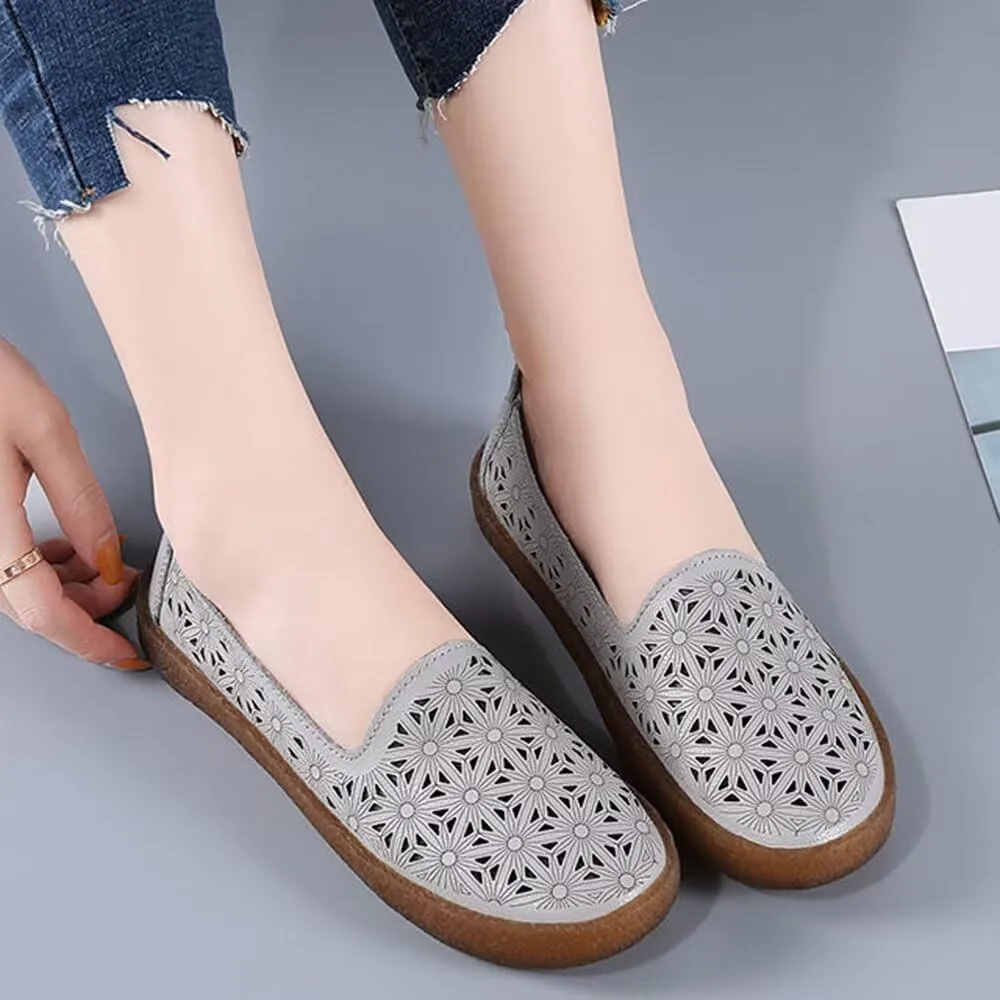 SAILING LU Women's Ballet Flat Round Toe Dress Shoes Casual Anti-Slip Slip On Hollow Rope Loafer