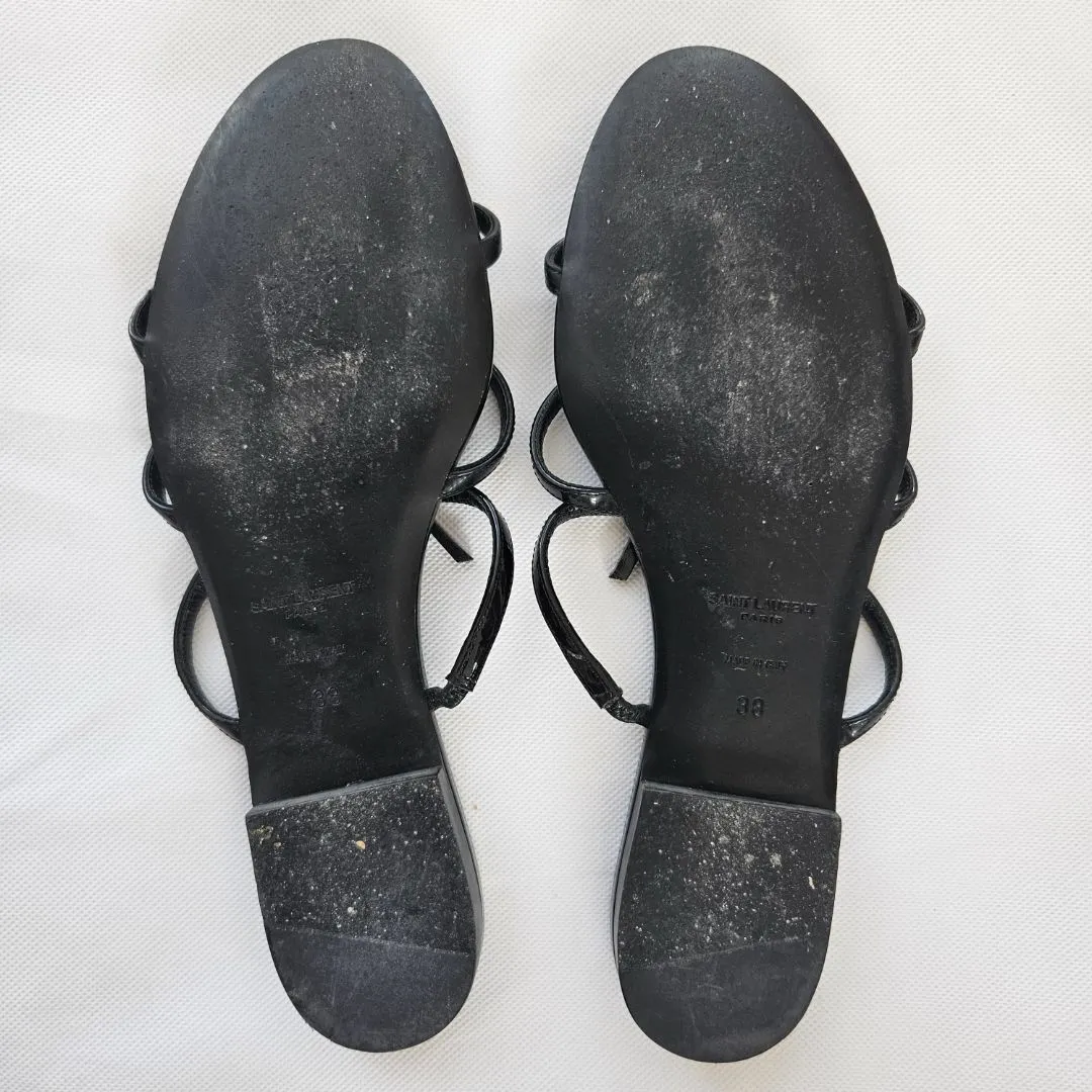 Saint Laurent Black Cassandra Flat Sandals  38