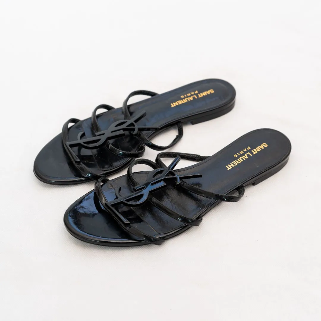 Saint Laurent Black Cassandra Flat Sandals  38