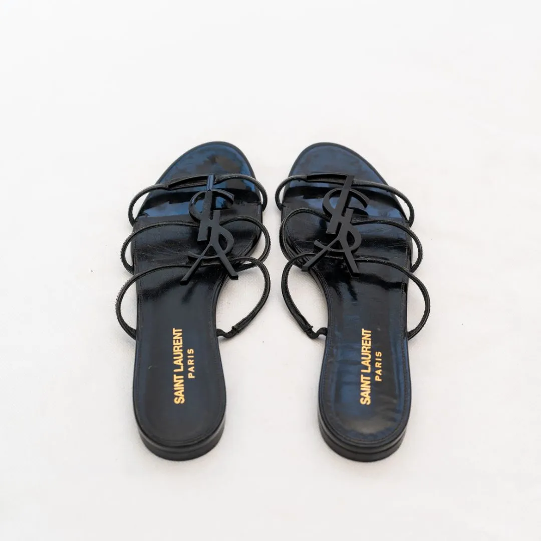 Saint Laurent Black Cassandra Flat Sandals  38