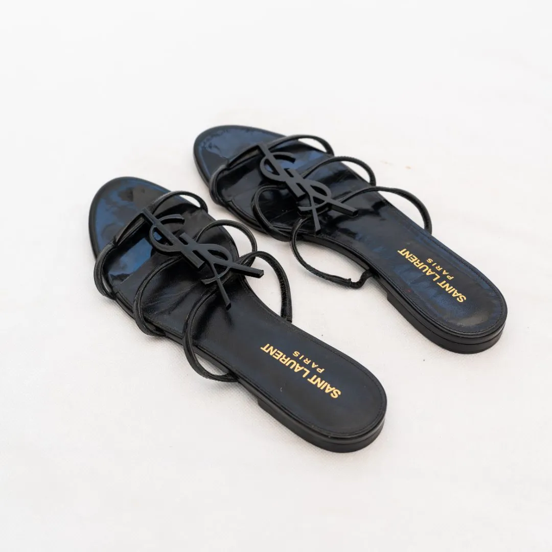 Saint Laurent Black Cassandra Flat Sandals  38
