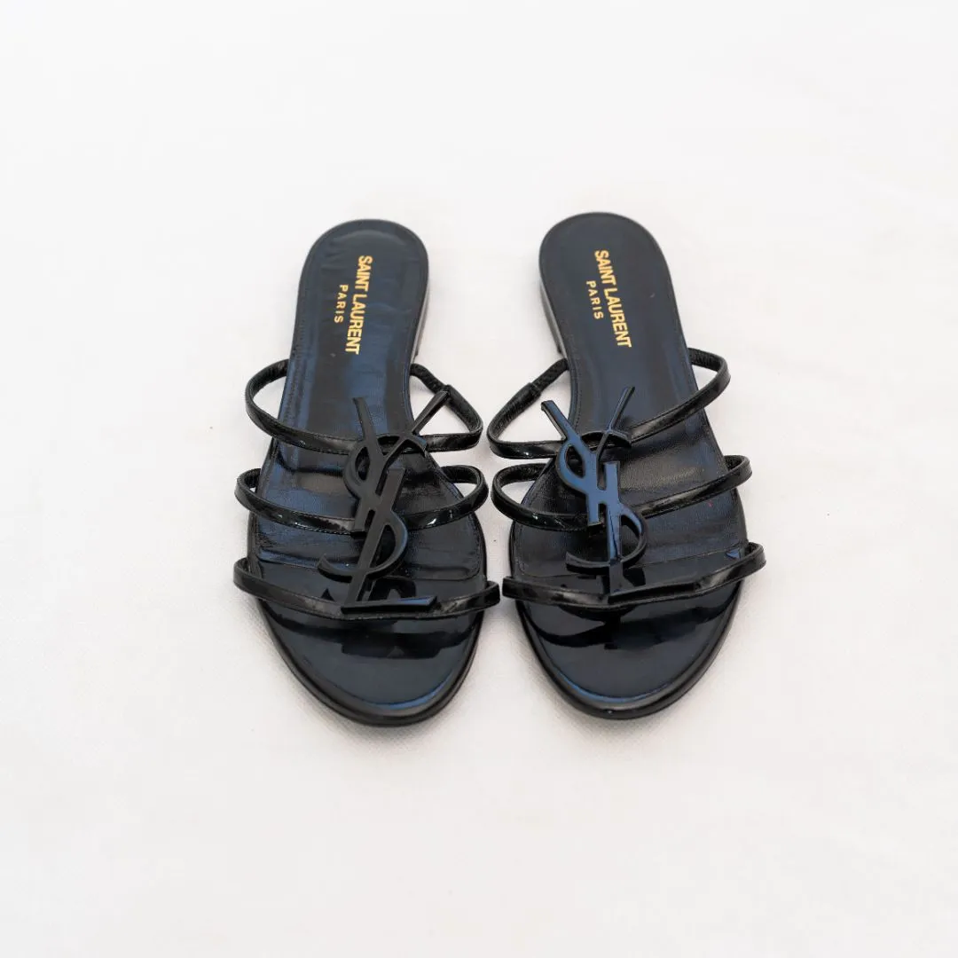 Saint Laurent Black Cassandra Flat Sandals  38