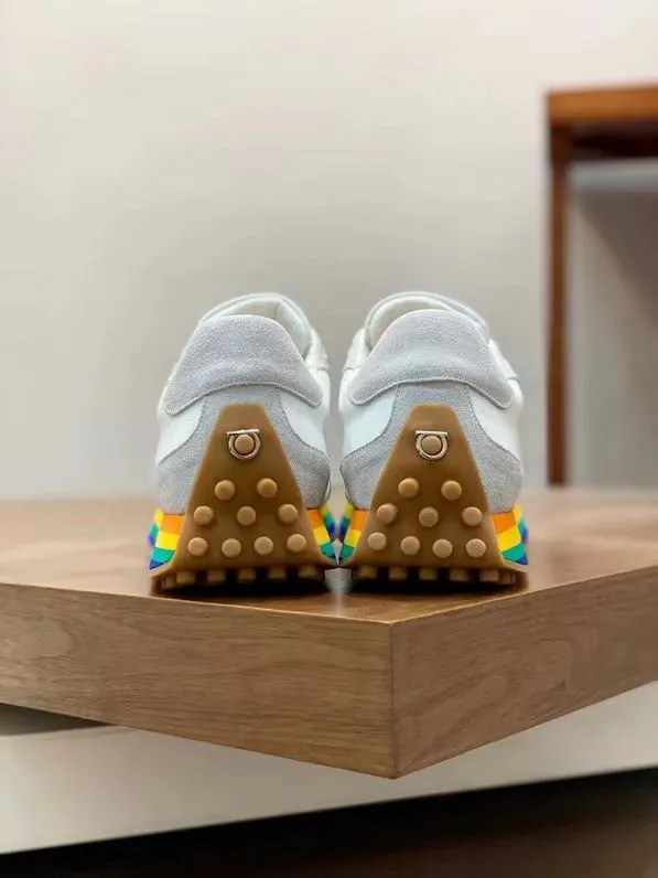 SALVATORE FERRAGAMO || Iggy Rainbow-heel Retro Trainers In White