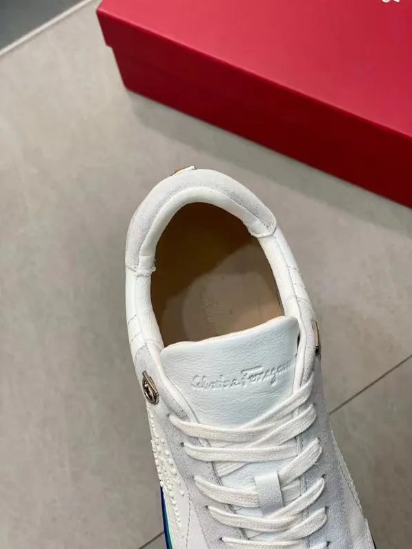 SALVATORE FERRAGAMO || Iggy Rainbow-heel Retro Trainers In White
