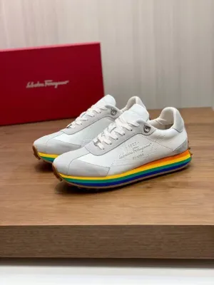 SALVATORE FERRAGAMO || Iggy Rainbow-heel Retro Trainers In White