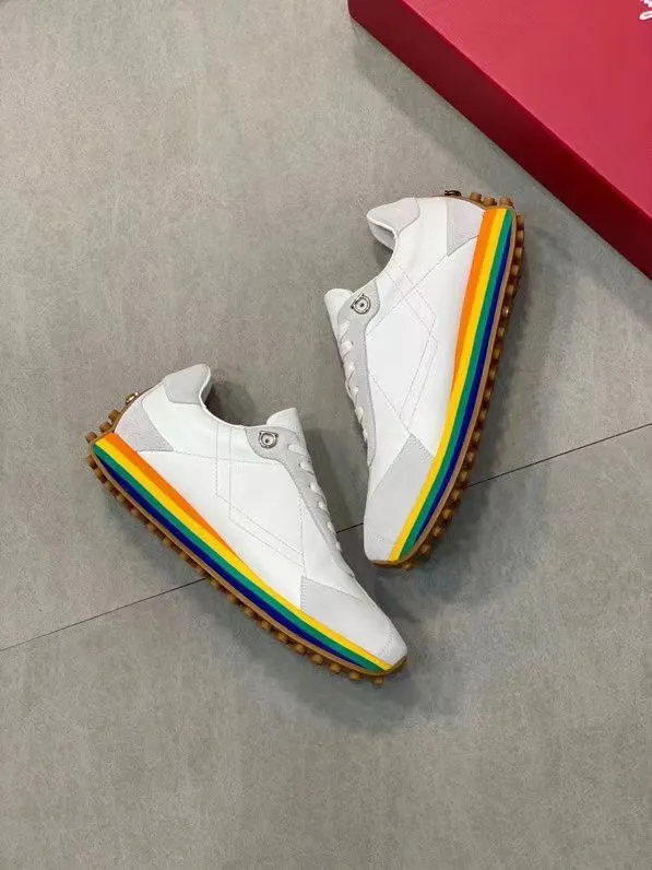 SALVATORE FERRAGAMO || Iggy Rainbow-heel Retro Trainers In White